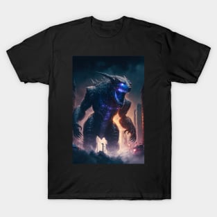 Monster giant robot cyborg attacking the city T-Shirt